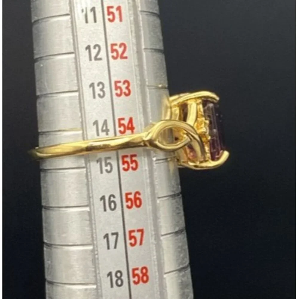 Emerald Cut Amethyst Ring CZ Accent 14k Yellow Gold Plated Size 7 Wt 3 Grams - Picture 11 of 13